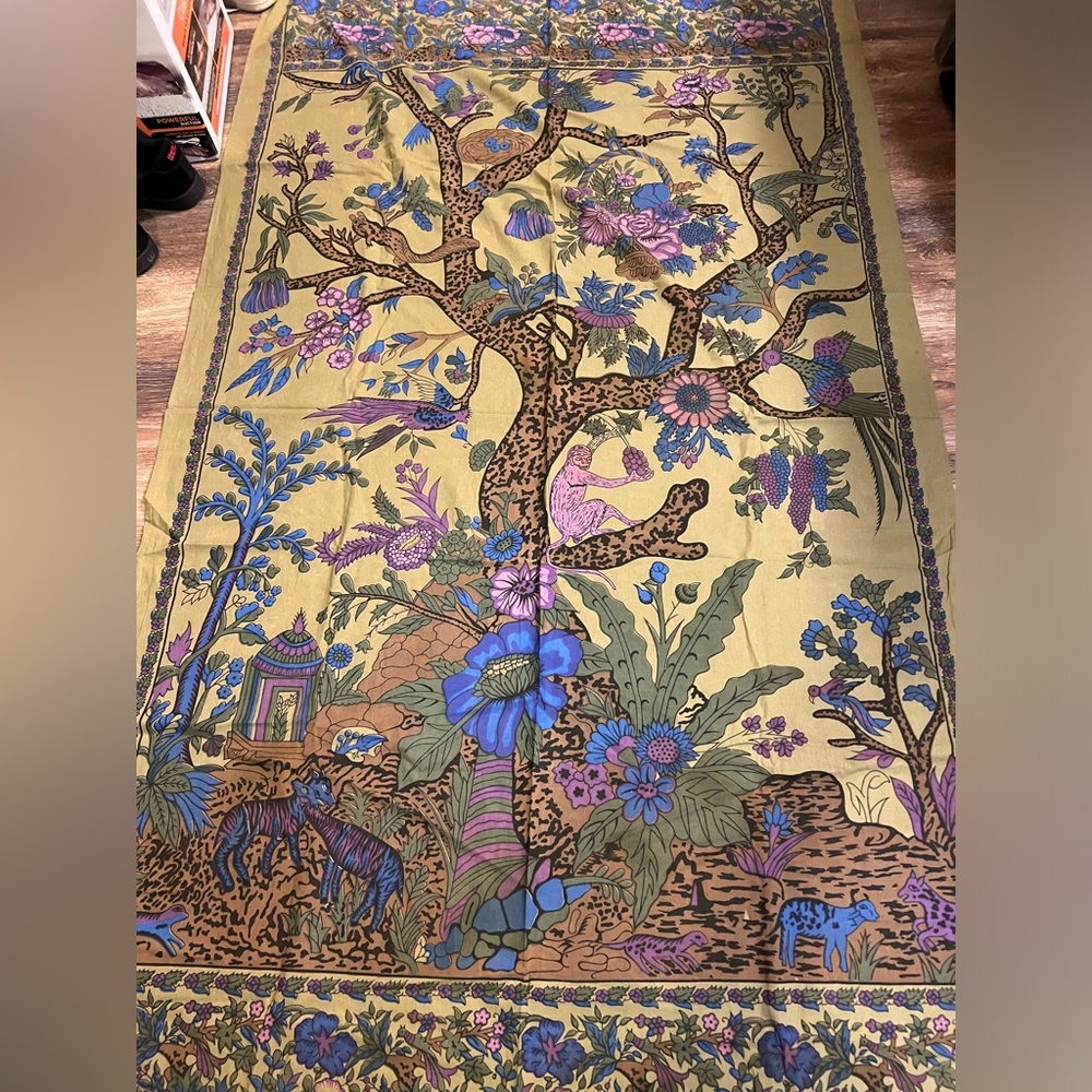 Handmade 100% Cotton Tree of Life Tab Top Curtain Drape Panel